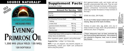 Source Naturals Evening Primrose Oil, Hexane Free, Cold-Pressed* - 1350mg, 120 Softgels