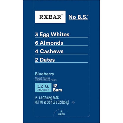 RXBAR Protein Bars, Protein Snack, Snack Bars, Blueberry, 22oz Box (12 Count)