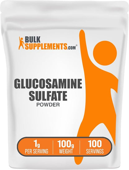BulkSupplements.com Glucosamine Sulfate Powder - Glucosamine Supplement, Joint Support Supplement - Gluten Free, 1g per Serving, 100g (3.5 oz) (Pack of 1)