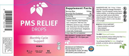 Mountain Meadow Herbs PMS Relief Drops | Liquid Herbal Supplement for Menstrual Period Discomfort | Hormonal Support for PMS Cramps, Mood Swings & Acne with Chaste Tree Berry (Vitex) & Wild Yam 4oz