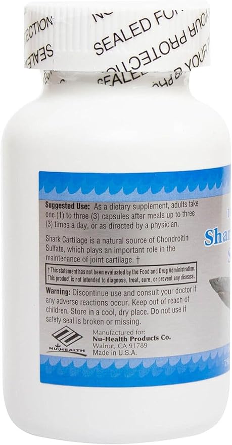 Cartílago de Tiiburón 750mg – Apoyo Natural para Articulaciones, Huesos, Piel y Bienestar General – 100 Cápsulas