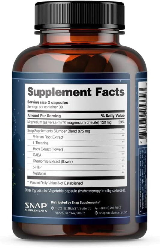 Snap Supplements Natural Sleep Aid with Melatonin & Valerian Root – Supports Relaxation, Restful Deep Sleep & Nighttime Recovery – 60 Capsules