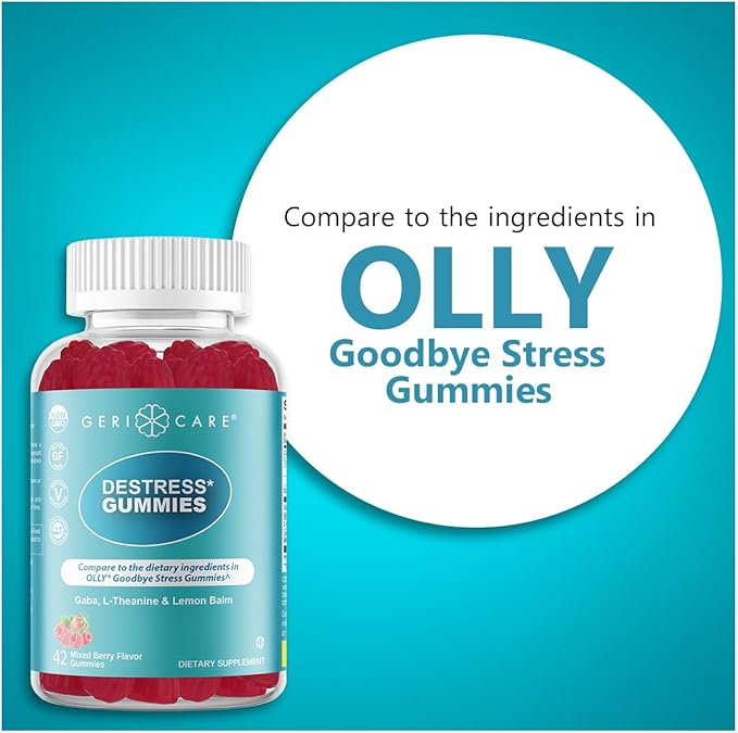 GeriCare DeStress Gummies with GABA, L-Theanine & Lemon Balm Mixed Berry Flavor – 42 Count – Supports Relaxation & Mental Clarity – Non-GMO, Gluten-Free, Vegan