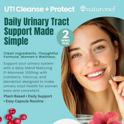 UTI Cleanse + Protect – Urinary Tract Support with D-Mannose, Cranberry, Hibiscus & Dandelion | Advanced Formula, Dietary Supplement - Non-GMO, Made in USA, GMP Certified (1)