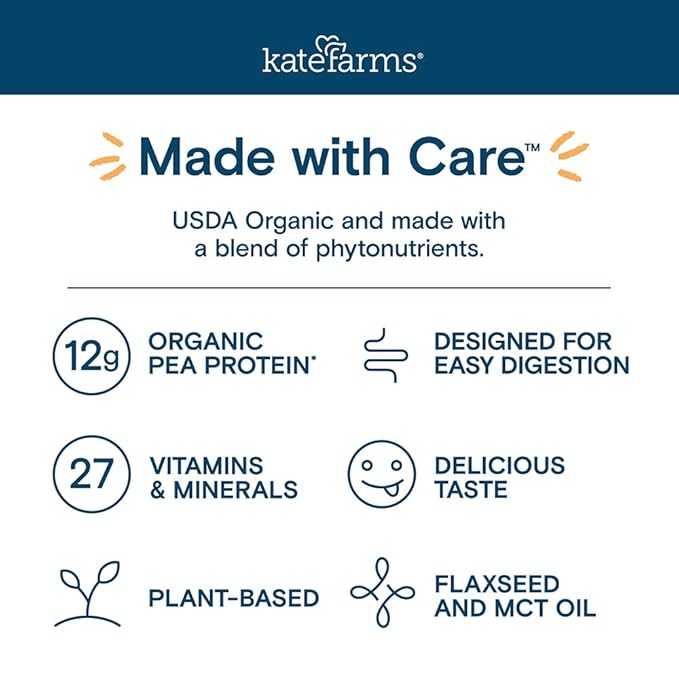 KATE FARMS Organic Pediatric 1.2 High Calorie Chocolate Nutrition Shake,12g Protein,27 Vitamins and Minerals,Meal Replacement,8.45 oz,(Pack of 24)