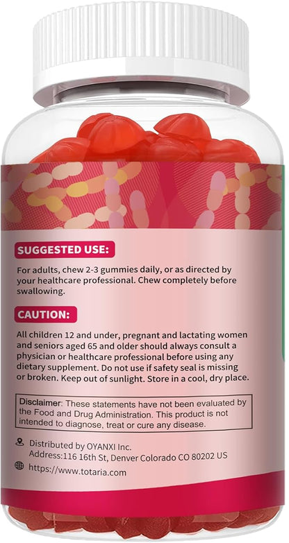 Totaria 9-in-1 Probiotic Fiber Gummies for Adults & Teens 16G Fiber per Serving, Psyllium Fiber Supplement with 5 Billion CFU Bacillus Coagulans, Inulin, ACV for Digestive & Gut Wellness - 60 Gummies