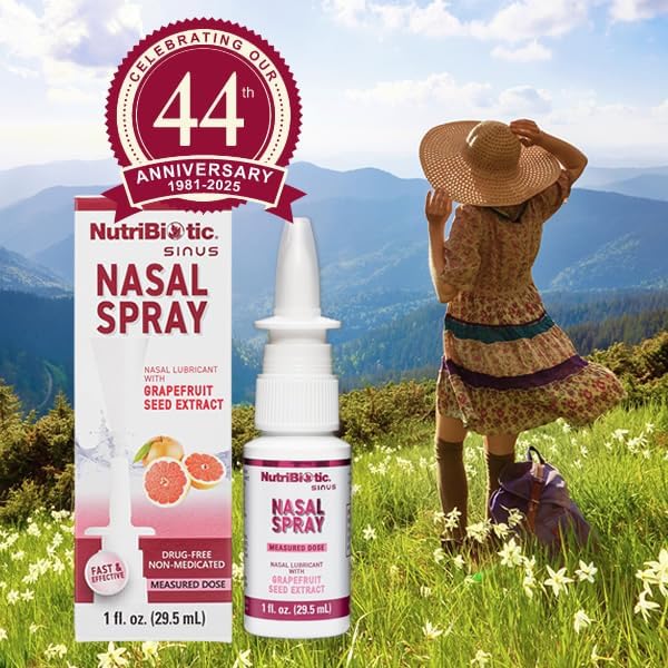 NutriBiotic Nasal Spray 1 Fl Oz | Nasal Lubricant with Grapefruit Seed Extract & Sodium Chloride | Help Flush Irritants from Nasal Passages | Convenient Measured Dose Pump | Drug-Free & Non-Medicated