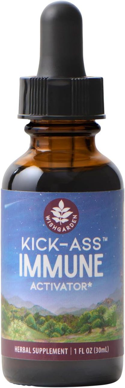 WishGarden Herbs Kick-Ass Immune Liquid Herbal Immune Support Supplement – Echinacea & Goldenseal with Elderflower (Sambucus Nigra) – Herbal Immunity Boost & Lymphatic Support Drops – Vegan – 1 oz