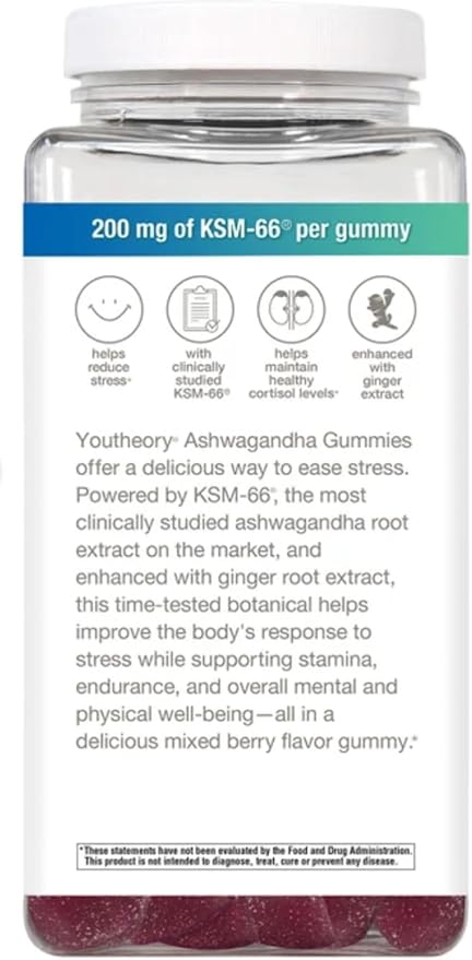 Ashwagandha Gummies with KSM-66, Mixed Berry Flavor, 180 Count, Daily Adaptogen Formula, 200mg per Gummy, Stress Support Supplement