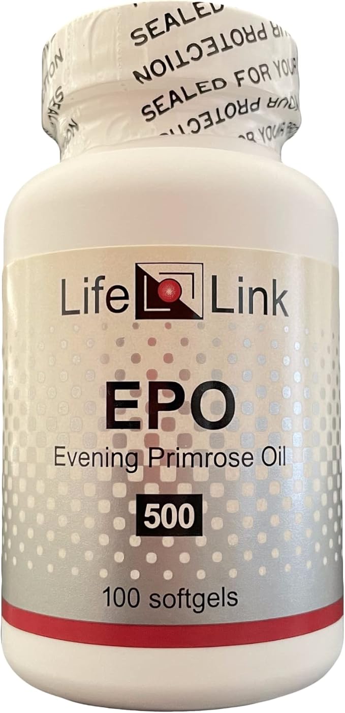 LifeLink Evening Primrose Oil | 500 mg x 100 Softgel Capsules | Gamma-Linolenic, Linoleic Acid, and Vitamin E | Gluten Free & Non-GMO | Made in The USA