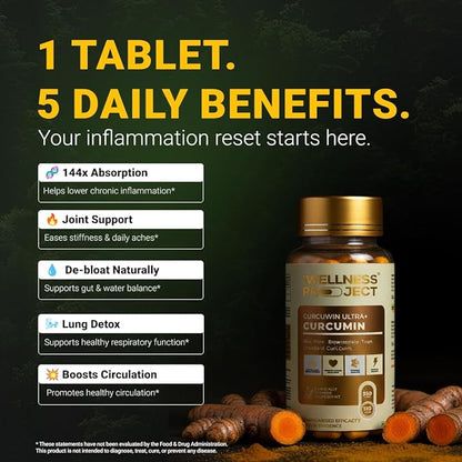 The Wellness Project Turmeric Curcumin with Curcuwin Ultra+ 250mg | Supports Joint, Muscle & Lung Health | for Mobility & Recovery | for Women & Men | 60 Tablets – 2 Month Supply (Pack of 3)