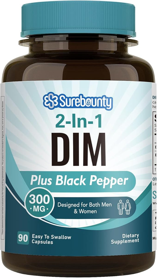 DIM Supplement 300mg for Women and Men, with Black Pepper Extract, 90 Capsules