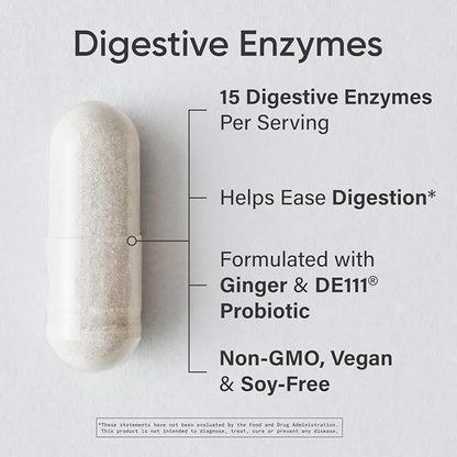Sports Research Digestive Enzymes with Probiotics & Ginger - Plant Based for Dairy, Protein, Sugar & Carbs - Non-GMO Verified & Vegan Friendly (90 Veggie Capsules)