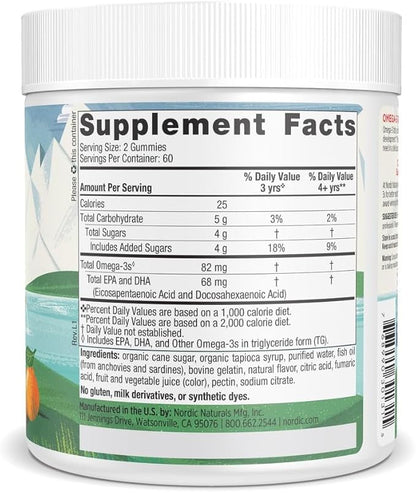 Nordic Naturals Nordic Omega-3 Gummies, Tangerine - 120 Gummies - 82 mg Total Omega-3s with EPA & DHA - Non-GMO - 60 Servings