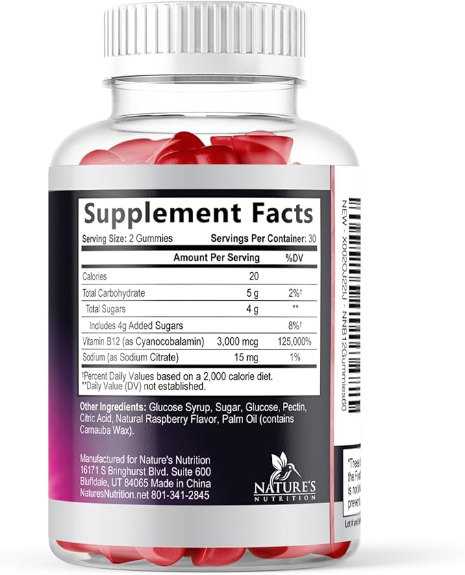 Vitamin B12 Energy Gummies - 3000 mcg per Serving Extra Strength B 12 Gummy for Metabolism & Immune System Support - Chewable Dietary B12 Supplements, Caffeine Free Gummy Vitamin - 60 Gummies