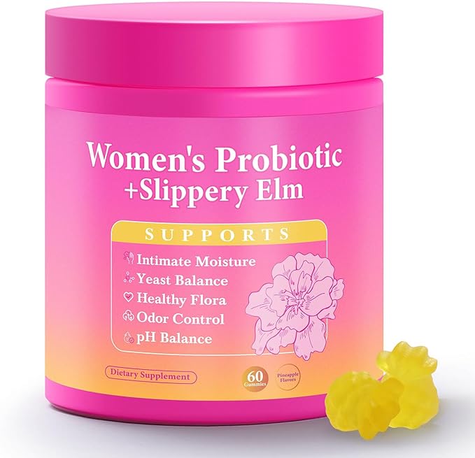 Her Juicy Feminine Probiotics Gummies, Premium Feminine Balance Gummies with Slippery Elm for Women's pH Balance, Healthy Odor, Flora and Immune Support – 30-Day Supply