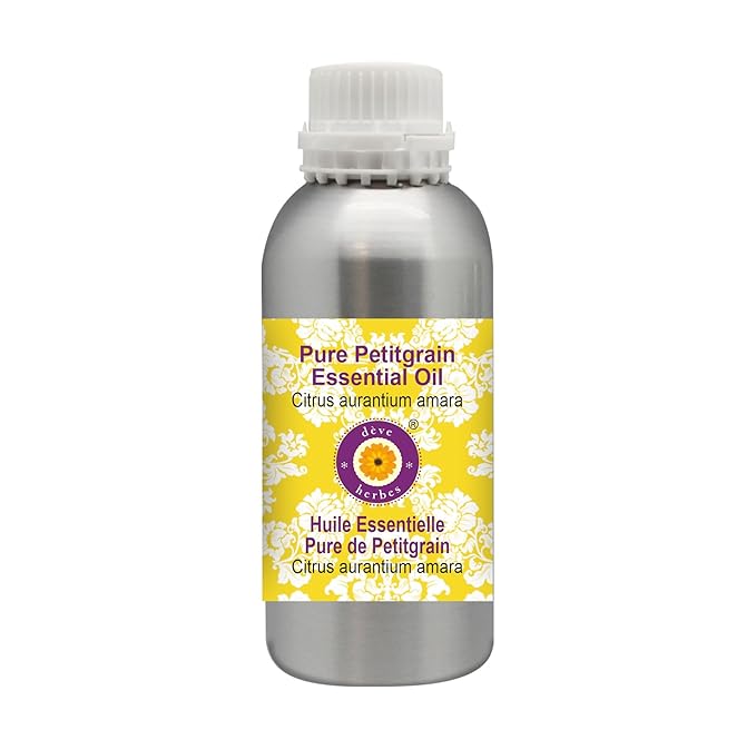 Deve Herbes Pure Petitgrain Essential Oil (Citrus aurantium Amara) Steam Distilled 300ml (10 oz)