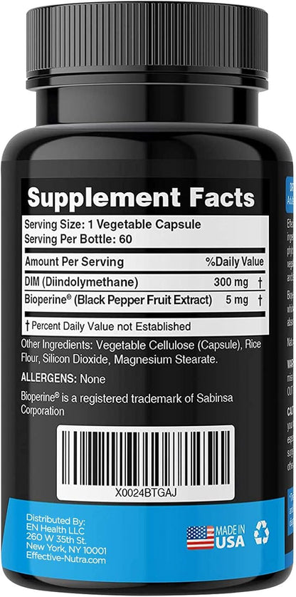 Effective Nutra Dim Supplement 300mg with BioPerine - Extra Strength Estrogen Blocker for Men & Women - Hormone & Metabolism Support - 2 Month Supply