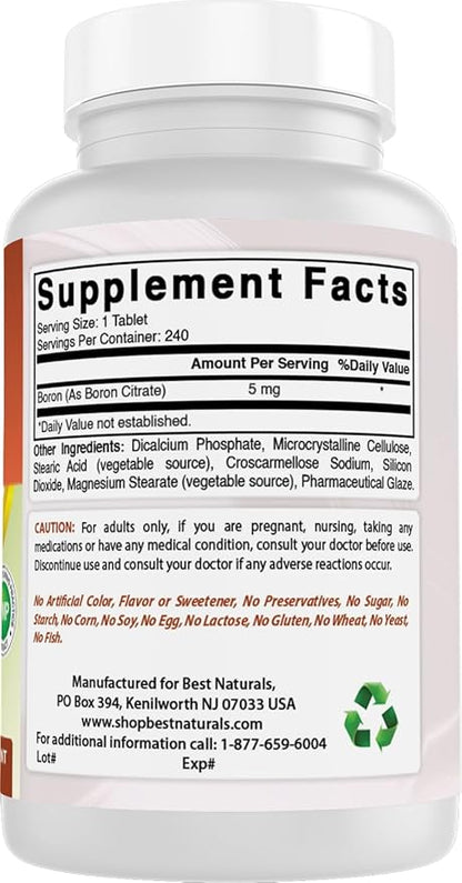Best Naturals Boron Supplements 5 mg 240 Tablets (240 Count (Pack of 3))