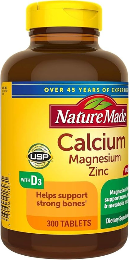 Nature Made Calcium, Magnesium & Zinc w. Vitamin D Tablets Value Size 300 Ct (3 Pack of 300)（Packaging may vary）