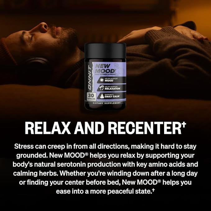 ONNIT New Mood Daily Stress Support Capsules, IGEN™ Non-GMO Tested, Sleep and Mood Support Supplement for Men and Women, Daily Stress Management Capsules, 30 Count