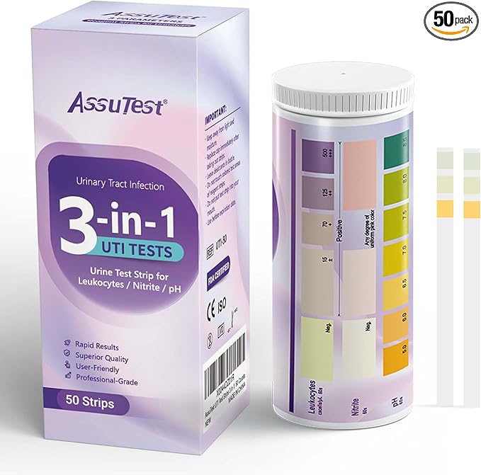 UTI Test Strips - 3-in-1 Advanced Urinary Tract Infection Home for Women Men Kids Detection with Accurate Leukocytes, Nitrite, and PH Readings, Simple at-Home Urine Test Strips, 50ct