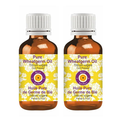 Deve Herbes Pure Wheatgerm Oil (Triticum vulgare) Cold Pressed (Pack of Two) 100ml X 2 (6.76 oz)