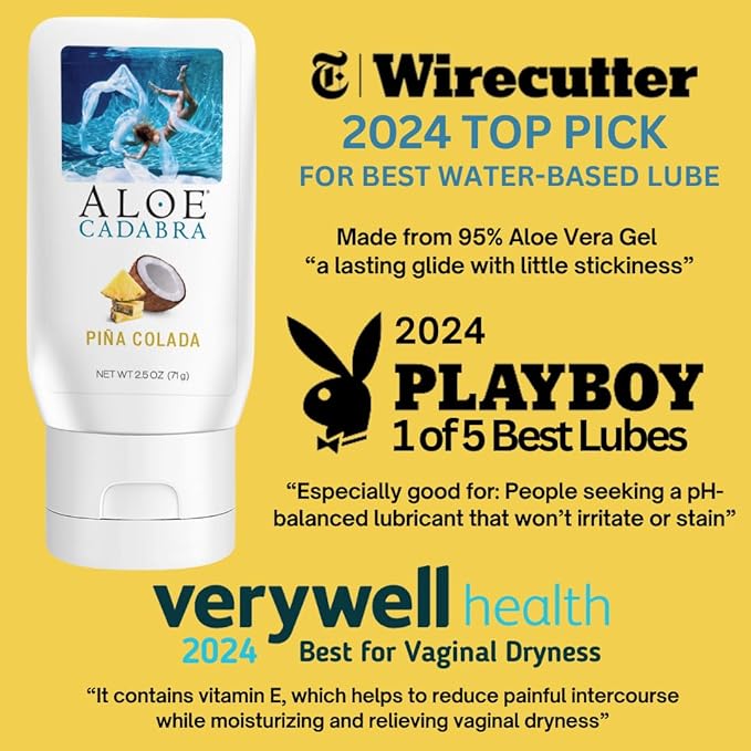 Aloe Cadabra Flavored Personal Lubricant and Vaginal Moisturizer, Organic Edible Aloe Lube for Men, Women and Couples, Non-Staining, pH Balanced, Toy Compatible (Pina Colada, 2.5 Ounces, 2 Pack)
