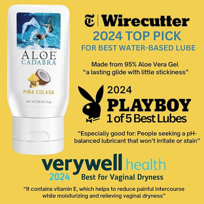 Aloe Cadabra Flavored Personal Lubricant and Vaginal Moisturizer, Organic Edible Aloe Lube for Men, Women and Couples, Non-Staining, pH Balanced, Toy Compatible (Pina Colada, 2.5 Ounces, 2 Pack)