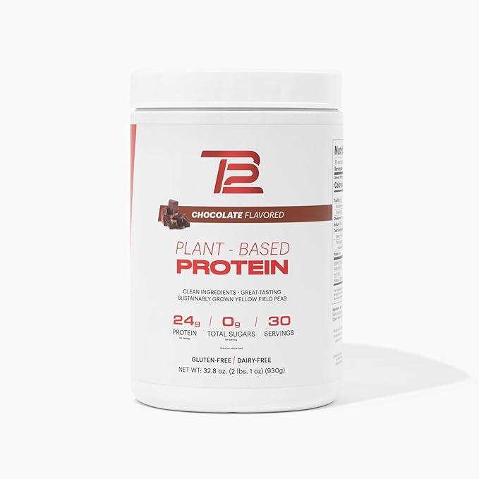 TB12 Plant Based Protein Powder by Tom Brady, 24g of Vegan Pea Protein, Low Sugar, Low Carb, Non-GMO, Keto Friendly, Paleo, Sugar Free, Chocolate Flavor (30 Servings/2.25lbs)