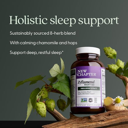 New Chapter Sleep Aid – Zyflamend Nighttime for Sleep Support with Turmeric + Valerian Root + Lemon Balm + Holy Basil, Vegetarian Capsules, 60 Count