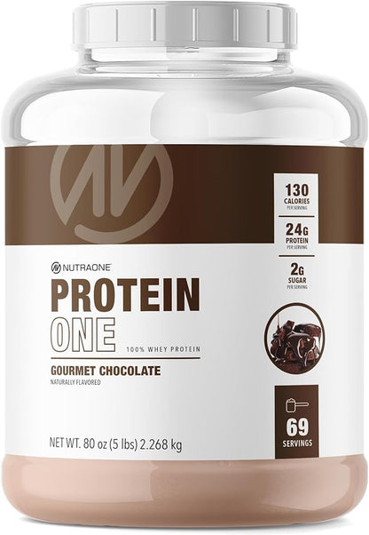 NutraOne ProteinOne Whey Protein Promote Recovery and Build Muscle with a Protein Shake Powder for Men & Women (Gourmet Chocolate, 5 LB)