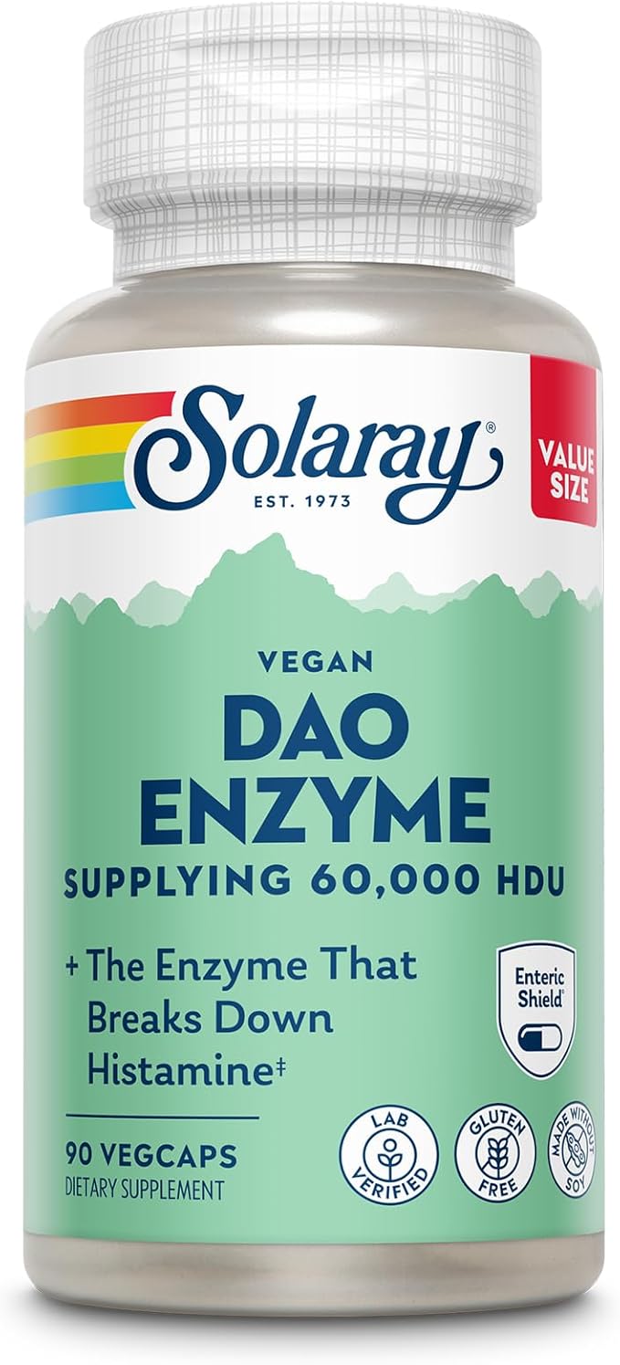SOLARAY DAO Enzyme - Breaks Down Histamine - 60,000 HDU - Vegan, Gluten Free, Lab Verified - 90 Servings, 90 VegCaps