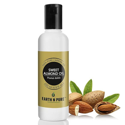 Earth N Pure Sweet Almond Oil (Badam Oil) Cold Pressed, Therapeutic Grade for Body, Skin, Hair 200 ml