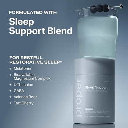 Proper, The Blues Sleep Aid – Nutrient-Dense Superfood Powder with + Melatonin, Magnesium, L-Theanine, GABA, Valerian Root & Tart Cherry – Calm Supplement for Nighttime Relaxation & Sleeping
