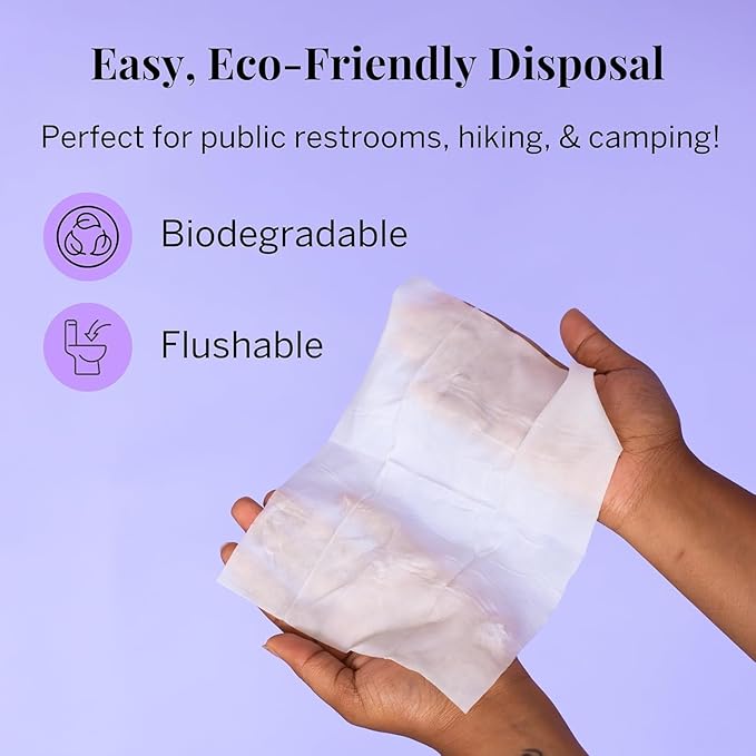 Pixie Feminine Wipes - On The Go Public Bathroom Wipes for Feminine Care - Safe On Period Cups & Menstrual Discs - Biodegradable, Flushable, pH Balanced & Unscented Menstrual Cup Wipes (20 Count)
