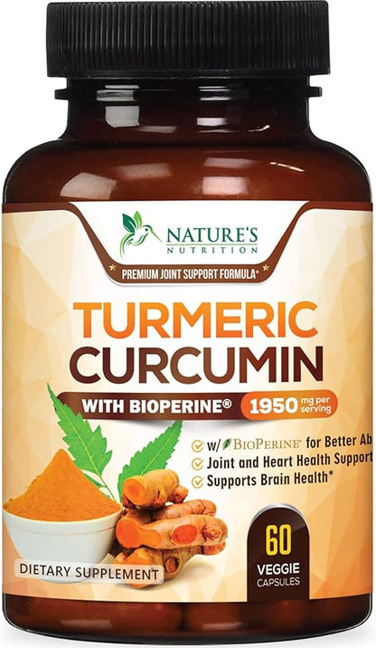 Turmeric Curcumin Supplement - 95% Curcuminoids with Organic Turmeric & BioPerine Black Pepper for Best Absorption - Daily Joint & Immune Health Support, Vegan, Non-GMO, Bottled in USA - 60 Capsules