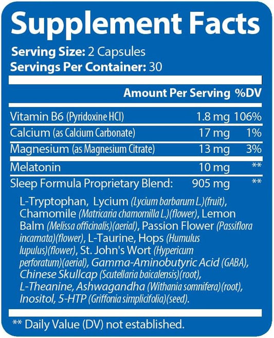 Rest Assured, Nighttime Sleep Support Supplement with Melatonin, Magnesium, Chamomile, Passion Flower, St John's Wort, Ashwaganda, L-Theanine, L-Taurine, Eco-Friendly Packaging, 30 day supply