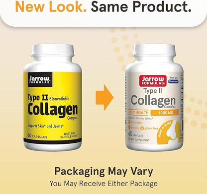 Jarrow Formulas® Type II Collagen Complex 1000 mg Supplements, Supports Skin and Joint Health, 60 Capsules, 30 Day Supply (Pack of 2)