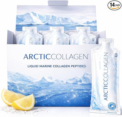 Liquid Marine Collagen Peptides for Women Men – 8000mg Hydrolyzed Collagen Liquid Supplement with Biotin & Vitamins for Hair Growth, Skin, Nails & Joints, Lemon Flavor, Sugar-Free, 14 Sachets