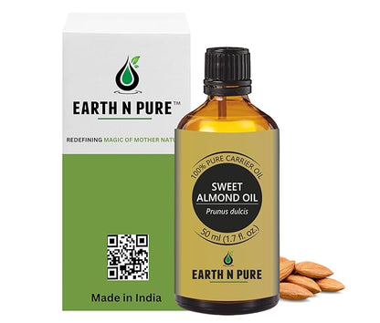 Earth N Pure Sweet Almond Oil (Badam Oil) Cold Pressed, Therapeutic Grade for Body, Skin, Hair 50 ml