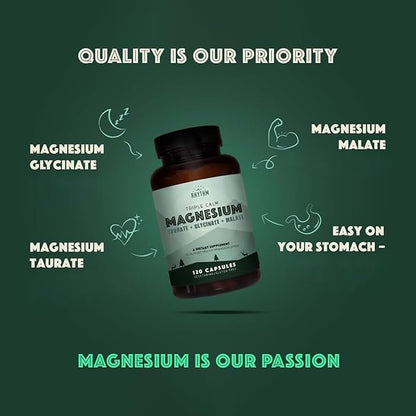 Natural Rhythm Triple Calm Magnesium Complex - 120 Capsules, Chelated Magnesium Glycinate, Taurate & Malate, High Absorption Supplement for Sleep, Stress, Muscle & Heart Support, Non-GMO, Vegan