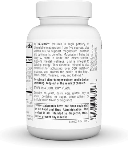 Source Naturals Ultra-Mag, 5 in 1 -Bioavailable Magnesium, Maintains Muscle & Nerve Function* - 60 Vegan Tablets