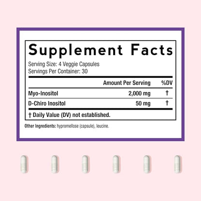 Doctor's Recipes Inositol Supplement for Women, Myo-Inositol & D-Chiro Inositol Capsules 2050mg per Serving, Ideal 40:1 Blend, 120 Vegan Caps