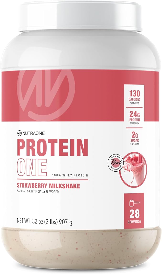 NutraOne ProteinOne Whey Protein Promote Recovery and Build Muscle with a Protein Shake Powder for Men & Women (Strawberry Milkshake, 2 LB)