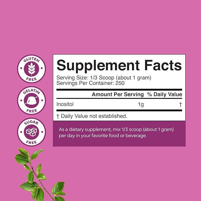 Premium Inositol Powder - Fertility Support Supplement - Restore Hormone Balance & Clarity - Provides Ovarian Support - USP Grade Inositol Supplement for Women - Mood Booster - 250g - 2 Pack