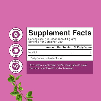 Premium Inositol Powder - Fertility Support Supplement - Restore Hormone Balance & Clarity - Provides Ovarian Support - USP Grade Inositol Supplement for Women - Mood Booster - 250g - 2 Pack