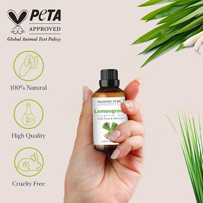 Majestic Pure Lemongrass Essential Oil - 100% Pure Lemongrass Oil for Aromatherapy, Massage & Topical Uses, Perfect for Diffuser & Essential Oil Diffuser - 0.33 fl. oz