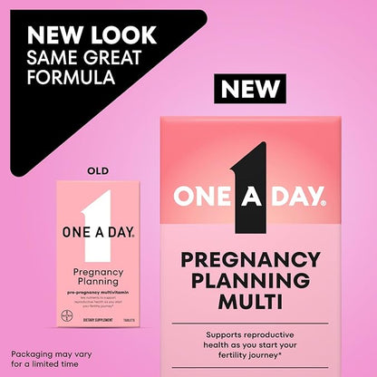 One A Day Pregnancy Planning Prenatal Multivitamin for Women, Pre Pregnancy Vitamins for Women with Methylfolate, Folic Acid, Zinc, Vitamin B12 & Vitamin D to Support Reproductive Health, 60 Tablets