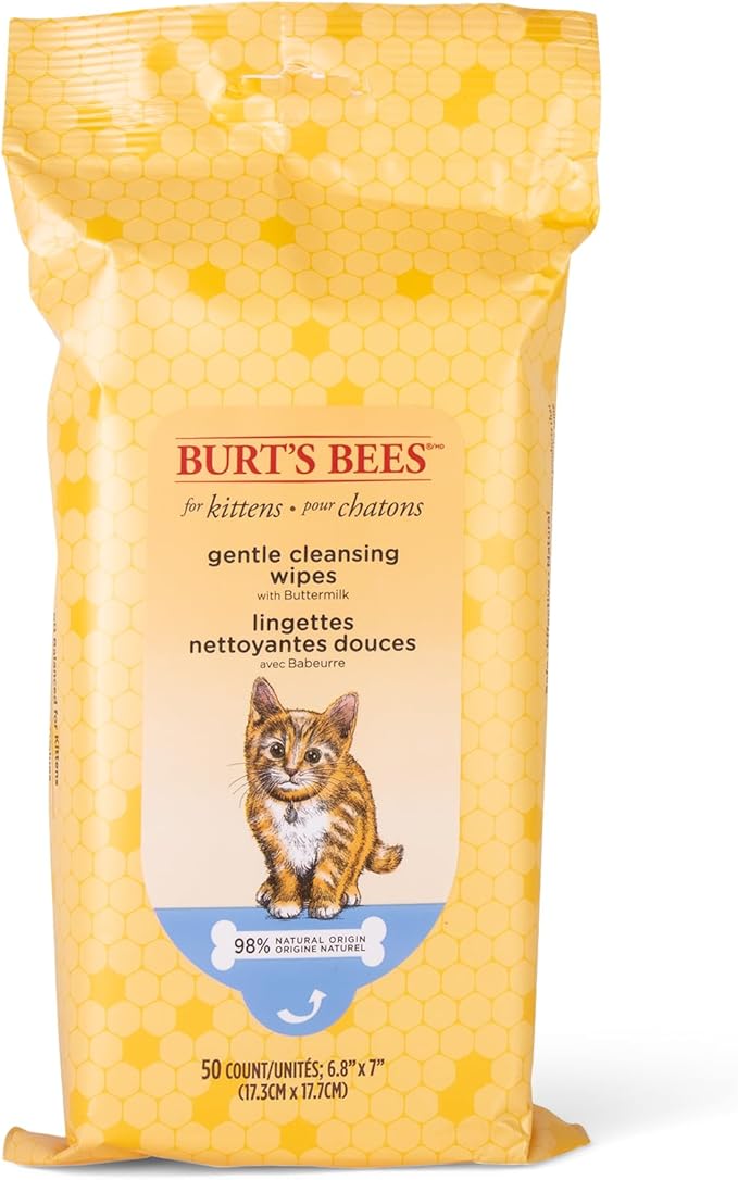 Burt's Bees for Pets Kitten Grooming Wipes with Buttermilk and Honey, Waterless Cat Bath Wipes for Face, Paws, Tail and Coat Cleaning, Gentle Bath Alternative for Indoor Felines, 50 Count - 6 Pack